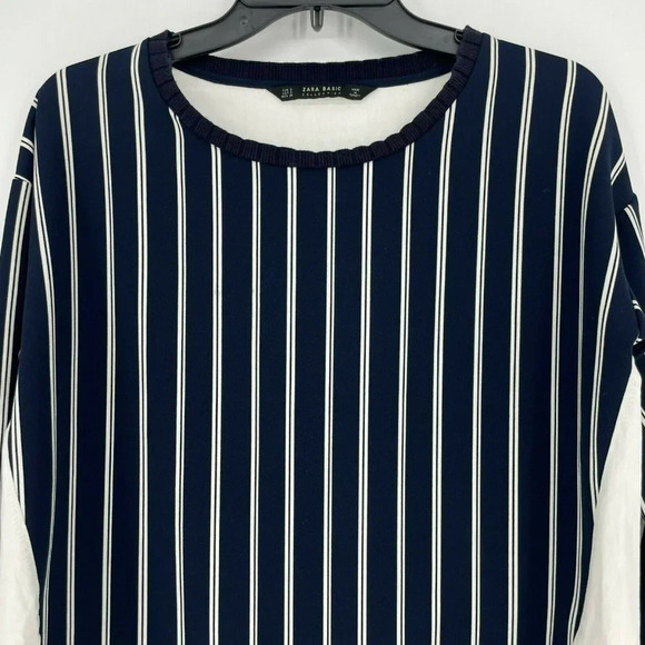 Zara Basic Blouse Womens Sz S Black White Striped Crew Neck Pullover Long Sleeve - Picture 5 of 9